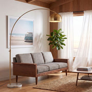 Nova California Float 92in 1-Light Arc Lamp | Industrial Weathered Brass Steel and Burlap Linen Shade | Living Room & Home Office | Model 2113821WB