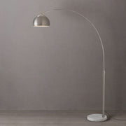 Nova California Float Half Dome 92in 1-Light Arc Lamp | Modern Satin Nickel Steel and White Marble | Living Room & Home Office | Model 2113822SN