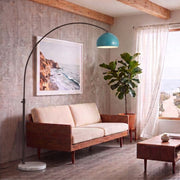 Nova California Float Half Dome 92in 1-Light Arc Lamp | Modern Pool Blue Steel Shade and Black Nickel Body | Living Room & Reading | Model 2113823BL