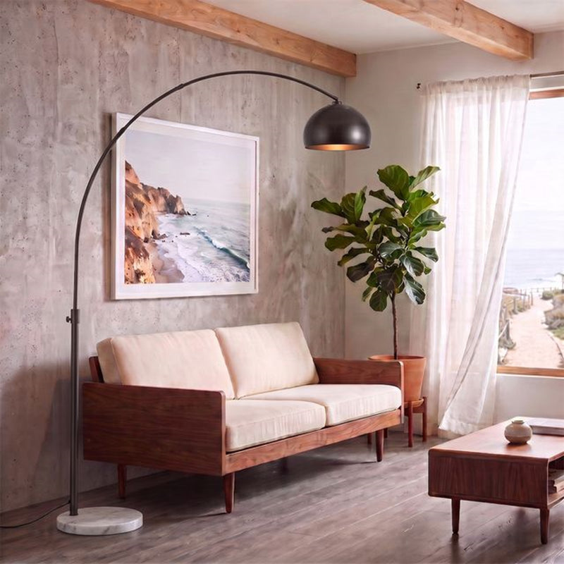 Nova California Float Half Dome 92in 1-Light Arc Lamp | Modern Black Nickel Steel and White Marble Base | Living Room & Reading | Model 2113823BN