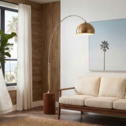 Nova California Tambo Half Dome 92in 1-Light Arc Lamp | Weathered Brass Steel and Dark Walnut Wood | Living Room & Home Office | Model 2113832WB