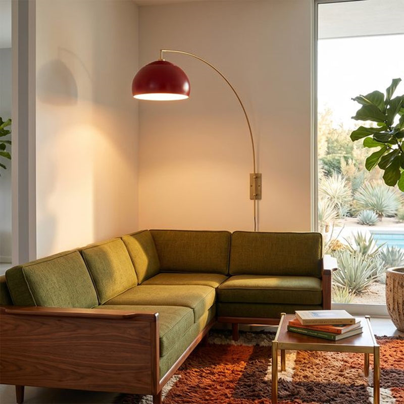 Nova California Half Dome 13in 1-Light Wall Sconce | Mid-Century Satin Nickel and Crimson Red Steel | Living Room & Bedroom | Model 2113836CR