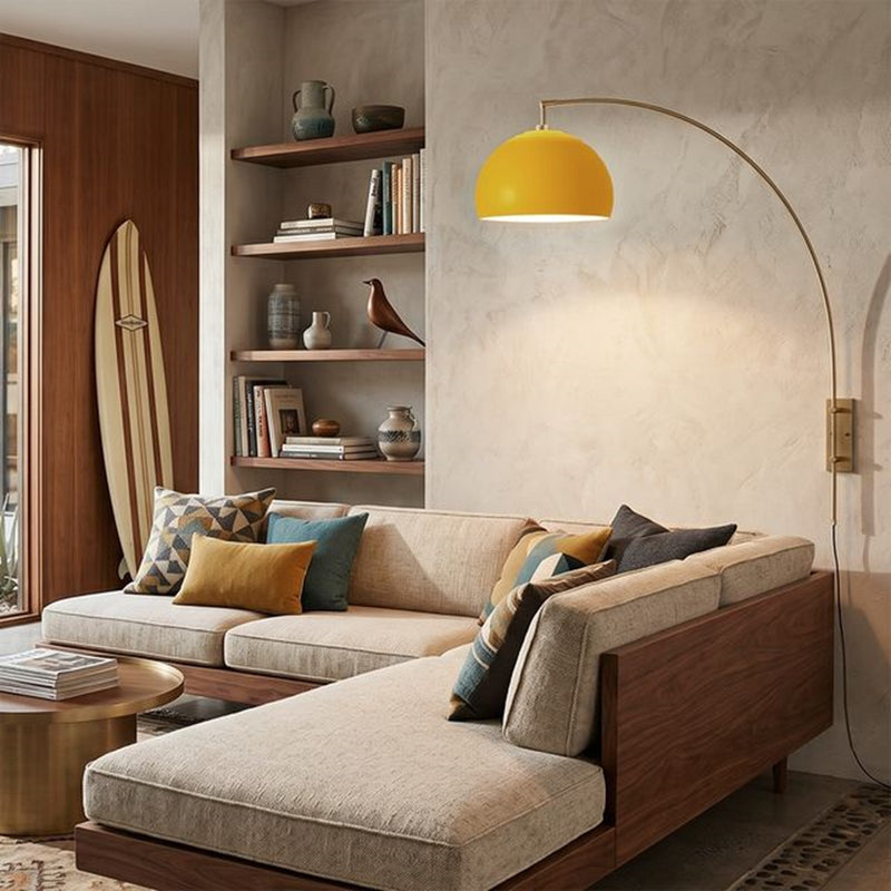Nova California Half Dome 13in 1-Light Wall Sconce | Mid-Century Satin Nickel and Mustard Steel | Living Room & Bedroom | Model 2113836MU