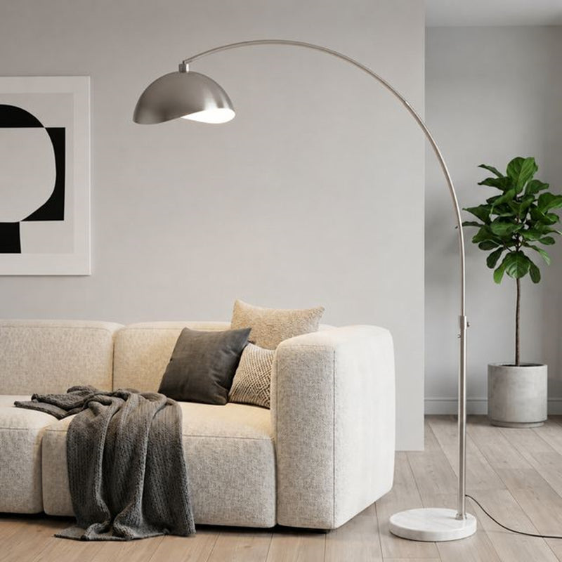 Nova California Float Luna Bella 92in 1-Light Arc Lamp | Modern Satin Nickel/White Steel Shade and Satin Nickel Steel Body | Living | Model 2114822SN