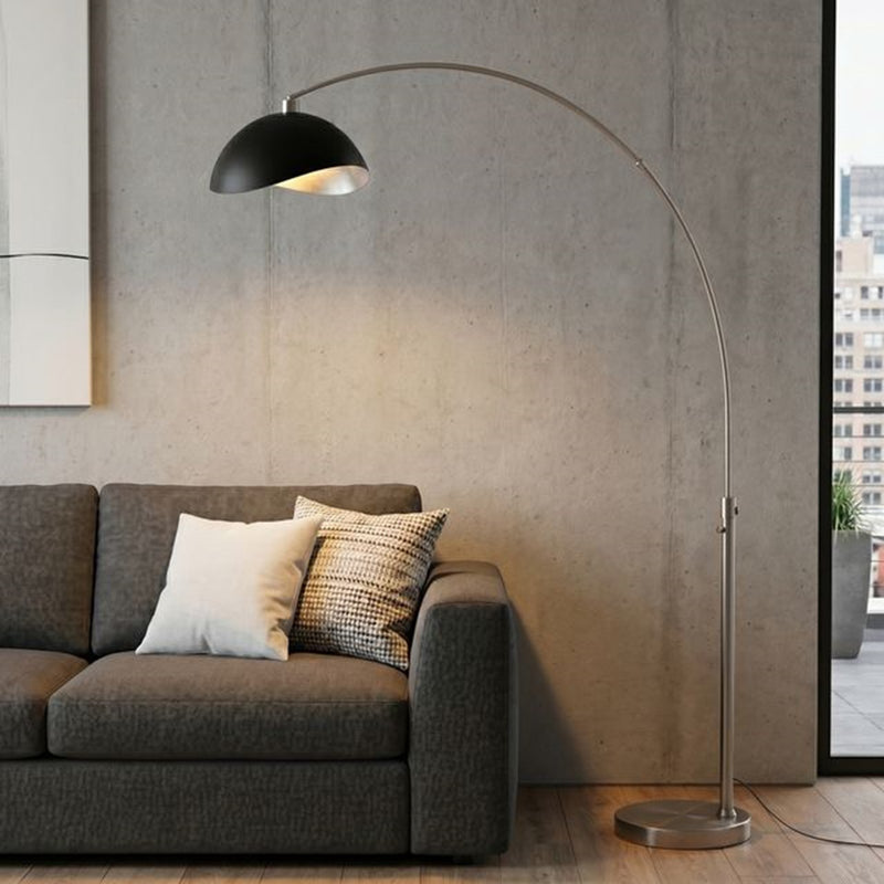 Nova California Float Luna Bella 92in 1-Light Arc Lamp | Modern Satin Nickel and Matte Black/Silver Steel Shade | Living Room & | Model 2114825MS