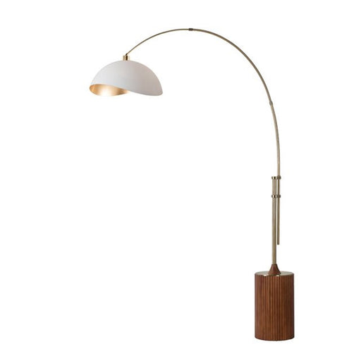 Nova California Tambo Luna Bella 92in 1-Light Arc Lamp | Mid-Century Modern Weathered Brass and Matte White/Gold Steel Shade | Model 2114832WG