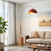 Nova California Tambo Luna Bella 92in 1-Light Arc Lamp | Mid-Century Matte Red/Gold Steel and Weathered Brass | Living Room & | Model 2114839RG
