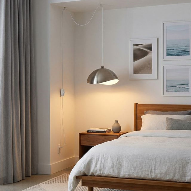 Nova California Luna Bella 18in 1-Light Swag Lamp | Modern Satin Nickel and White Metal | Living Room & Bedroom | 11 x 18 x 11 in | Model 2114840SN