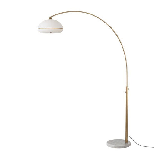 Nova California Tambo Morelli 92in 1-Light Arc Lamp | Modern Weathered Brass Lucite and White Lucite Shade | Living Room & Reading | Model 2115821WB