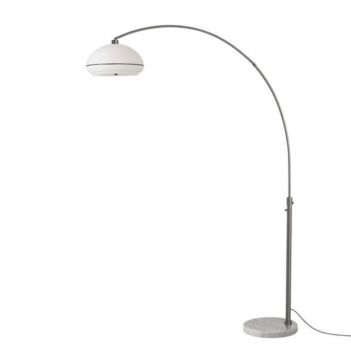 Nova California Tambo Morelli 92in 1-Light Arc Lamp | Modern White Lucite Shade and Black Nickel Steel Body, White Marble Base | Model 2115823BKN