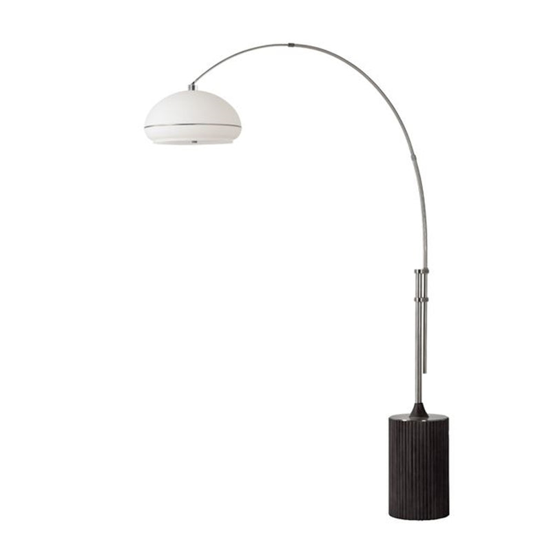 Nova California Tambo Morelli 92in 1-Light Arc Lamp | Mid-Century Satin Nickel and White Lucite | Living Room | 68 x 18 x 92 in | Model 2115834SN