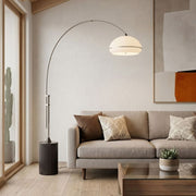 Nova California Tambo Morelli 92in 1-Light Arc Lamp | Mid-Century Satin Nickel and White Lucite | Living Room | 68 x 18 x 92 in | Model 2115834SN