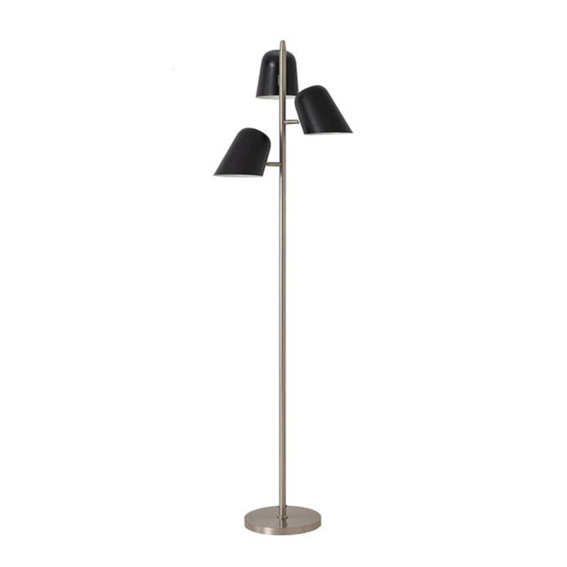 Nova California Culver 59in 3-Light Floor Lamp | Mid-Century Modern Satin Nickel and Matte Black Steel | Living Room & Bedroom | Model 2121589MB