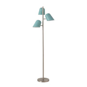 Nova California Culver 59in 3-Light Tree Floor Lamp | Mid-Century Modern Satin Nickel and Pool Blue Steel Shades | Living Room & | Model 2121589PB