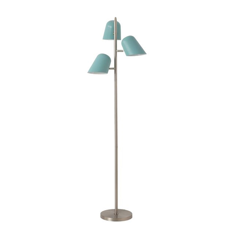 Nova California Culver 59in 3-Light Tree Floor Lamp | Mid-Century Modern Satin Nickel and Pool Blue Steel Shades | Living Room & | Model 2121589PB
