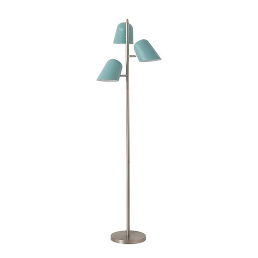 Nova California Culver 59in 3-Light Tree Floor Lamp | Mid-Century Modern Satin Nickel and Pool Blue Steel Shades | Living Room & | Model 2121589PB