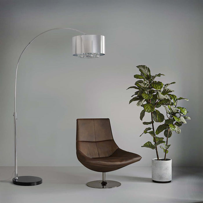 Nova California Marilyn 1Lt 94" Arc Floor Lamp, Chrome/Mylar/Crystal