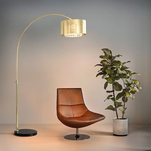 Nova California Marilyn 1Lt 94" Arc Floor Lamp, Brass/Mylar/Crystal