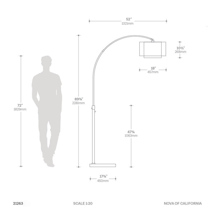Nova California Marilyn 1Lt 94" Arc Floor Lamp, Brass/Mylar/Crystal