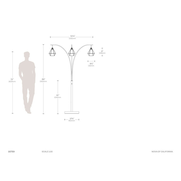 Nova California Mica 3Lt 86" Arc Floor Lamp, Bronze/Mica/Dimmer