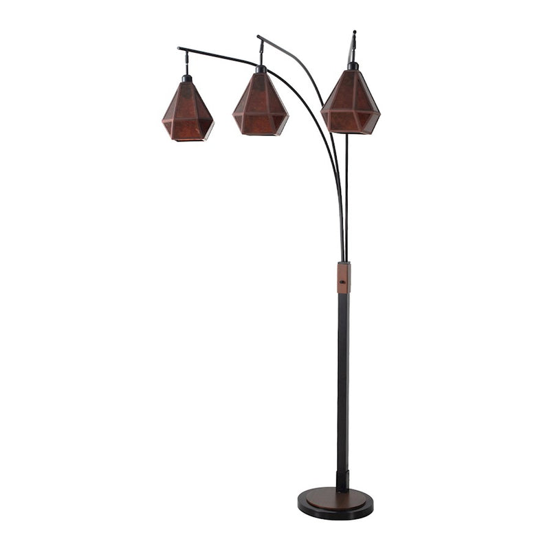 Nova California Mica 86in 3-Light Arc Floor Lamp | Transitional Bronze and Amber Mica Mineral | Living Room & Reading Nook | Model 217723