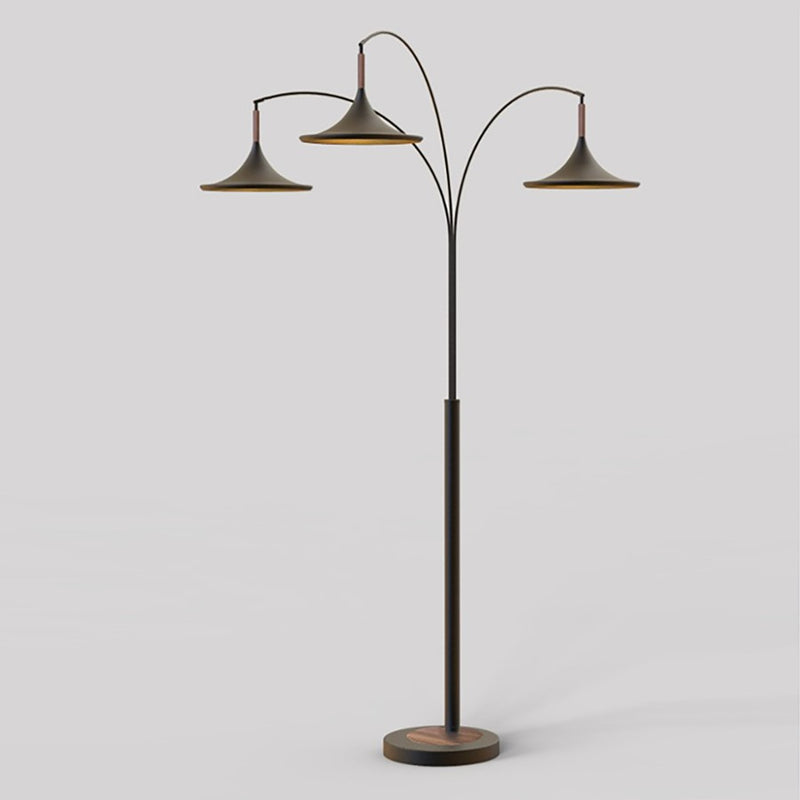 Nova of California Lodi 3Lt Arc Lamp, Matte Black/Walnut, Gold Leaf - 2310500MB