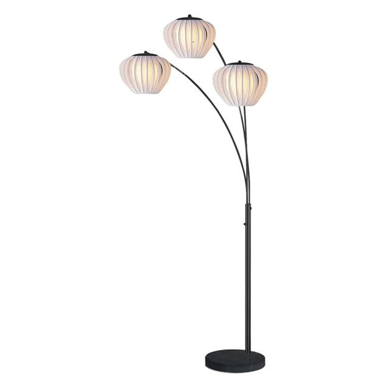 Nova California Bloom 3-Light Arc Lamp | Mid-Century Black Nickel and White Satin Shades | Living Room & Lounge | 40 x 72 x 93 in | Model 2310799BN