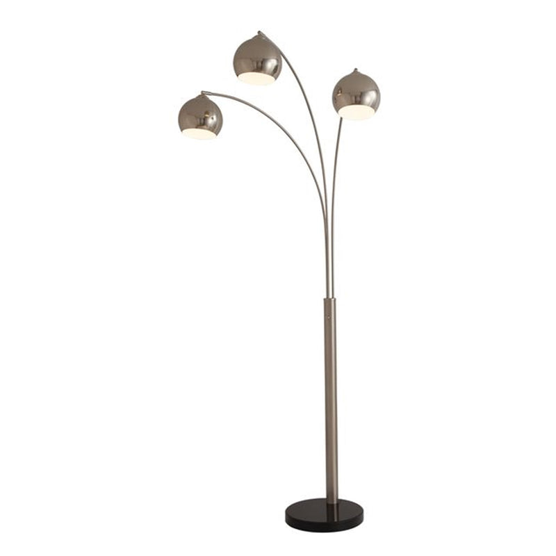 Nova California Triplet 40in 3-Light Arc Floor Lamp | Mid-Century Satin Nickel Iron Shade | Living Room & Reading | 85 in H | Model 2310800SN