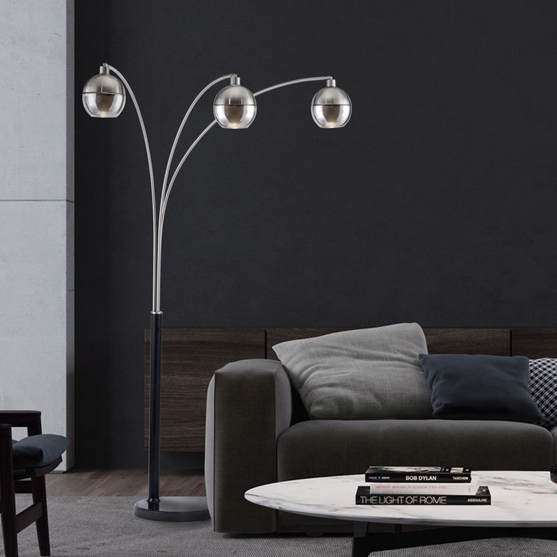 Nova California Orson 3-Light Arc Floor Lamp | Modern Matte Black and Brushed Nickel Glass | Living Room & Den Overhead Light | 84 in | Model 2311062