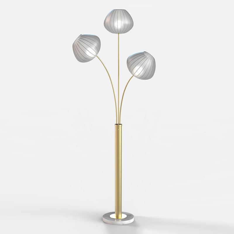 Nova California Bloom 93in 3-Light Arc Lamp | Weathered Brass and White Satin Shade | Living Room & Open Spaces | 44 x 72 x 93 in | Model 2312806WB