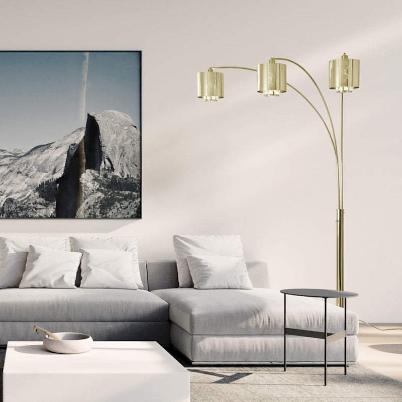 Nova California Marilyn 90in 3-Light Arc Floor Lamp | Glam Weathered Brass and Crystal Shade | Living Room & Bedroom | 51 x 48 x 90 in | Model 23263WB