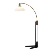 Nova California Melmar Chairside Arc Floor Lamp | Mid-Century Weathered Brass and Dark Brown Wood with White Lucite Shade | Living | Model 26265WB