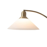 Nova California Melmar Chairside Arc Floor Lamp | Mid-Century Weathered Brass and Dark Brown Wood with White Lucite Shade | Living | Model 26265WB