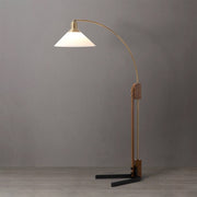 Nova California Melmar Chairside Arc Floor Lamp | Mid-Century Weathered Brass and Dark Brown Wood with White Lucite Shade | Living | Model 26265WB