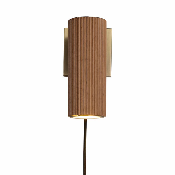 Nova California Tambo 1 Light Wall Sconce, Ash Wood/Brass/White