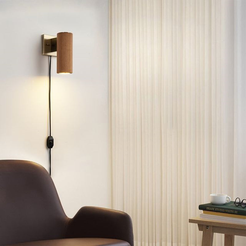 Nova California Tambo 11in 1-Light Wall Sconce | Natural Ash Wood and Weathered Brass with White Linen Shade | Living Room & | Model 3010832LW