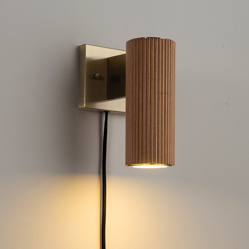 Nova California Tambo 11in 1-Light Wall Sconce | Natural Ash Wood and Weathered Brass with White Linen Shade | Living Room & | Model 3010832LW