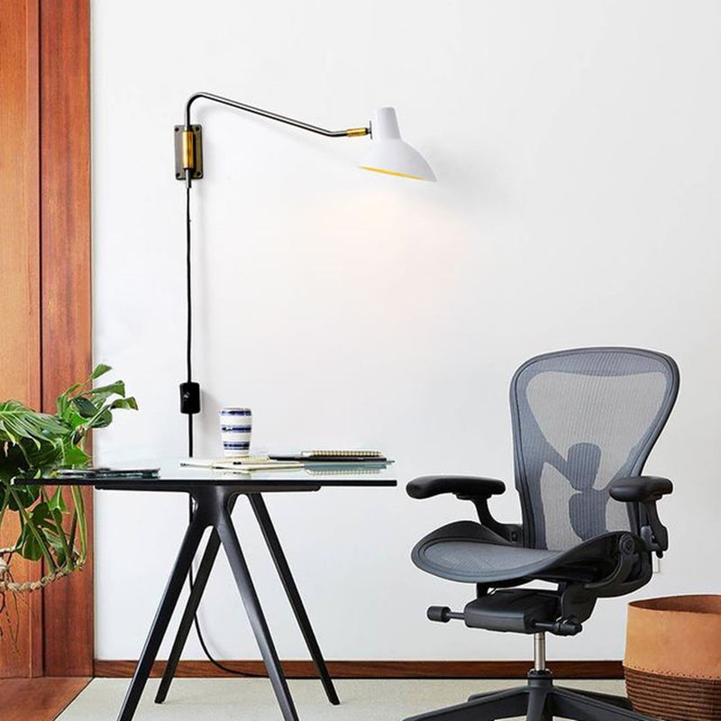 Nova California Swing 24in 1-Light Wall Sconce | Mid-Century Gunmetal White Steel | Bedroom & Reading Nook | 7 x 24 x 10 in | Model 3011631GMW