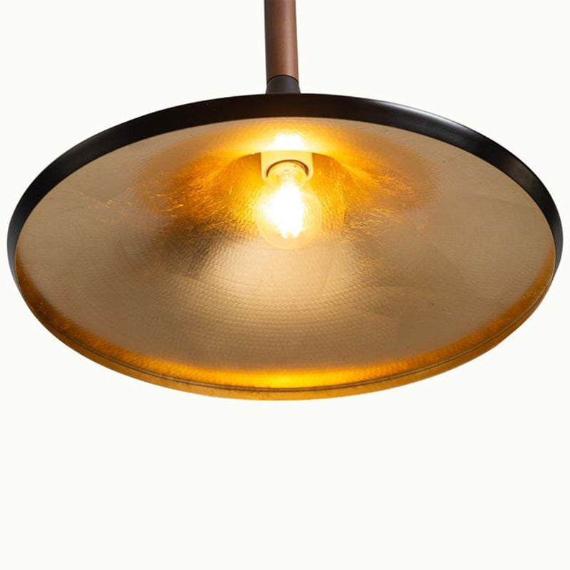 Nova California Lodi 13in 1-Light Pendant | Mid-Century Matte Black Steel and Walnut Wood with Hammered Gold Leaf Interior | Model 3110500MB