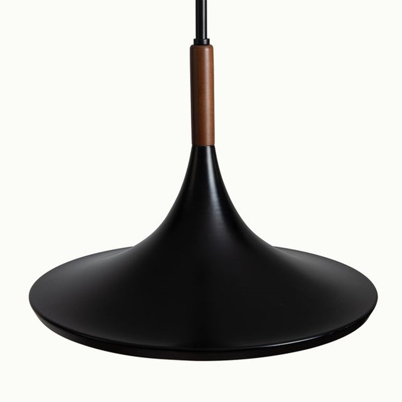Nova California Lodi 13in 1-Light Pendant | Mid-Century Matte Black Steel and Walnut Wood with Hammered Gold Leaf Interior | Model 3110500MB