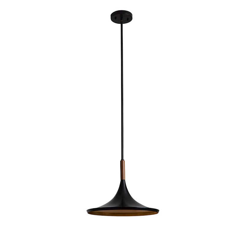 Nova California Lodi 13in 1-Light Pendant | Mid-Century Matte Black Steel and Walnut Wood with Hammered Gold Leaf Interior | Model 3110500MB