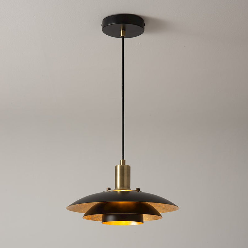 Nova California Rancho Mirage 15in 1-Light Pendant | Mid-Century Modern Matte Black and Weathered Brass Steel | Kitchen Island & | Model 3110824MB