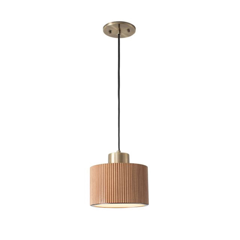 Nova California Tambo 10in 1-Light Pendant | Mid-Century Natural Ash Wood & Weathered Brass with White Linen Shade | Kitchen Island | Model 3110832LW