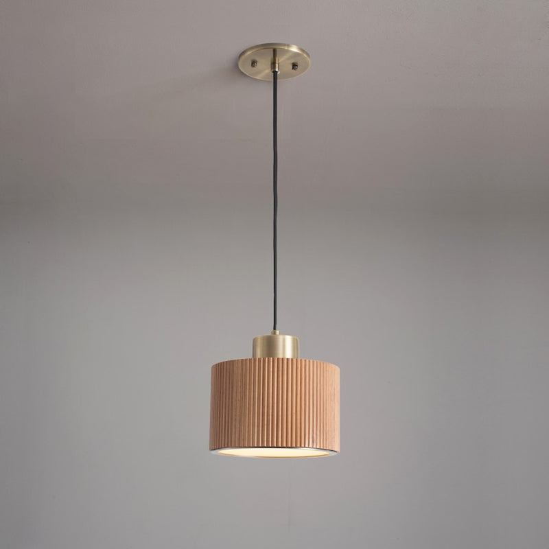 Nova California Tambo 1 Light Pendant, Natural Ash Wood/Brass/White