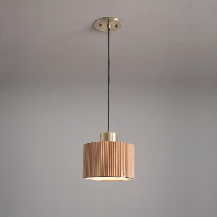 Nova California Tambo 1 Light Pendant, Natural Ash Wood/Brass/White