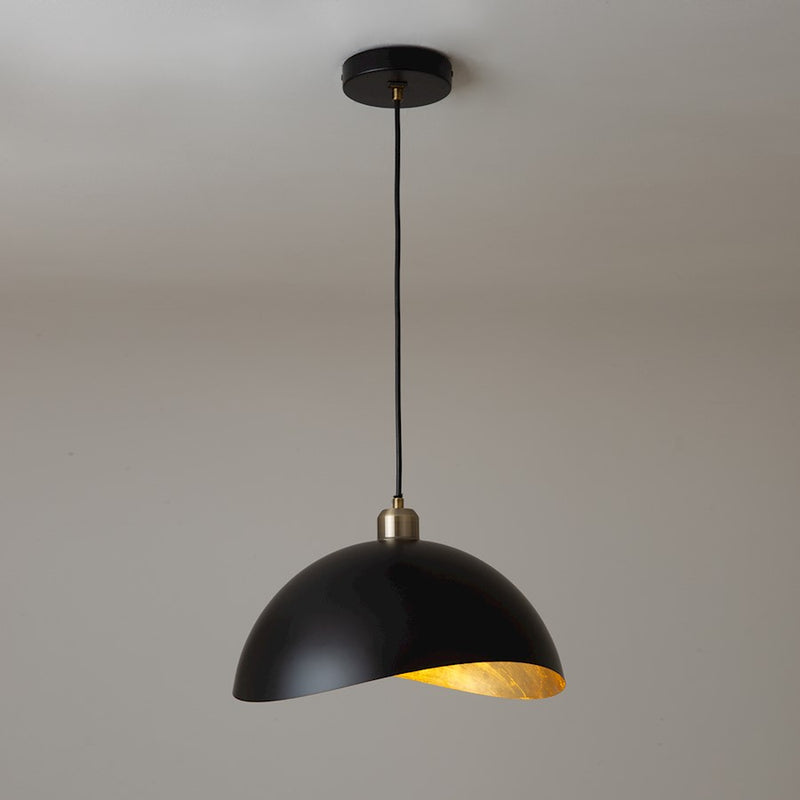 Nova California Luna Bella 14in 1-Light Pendant | Mid-Century Matte Black and Hammered Gold Steel | Kitchen Island & Dining Room | Model 3111017WB