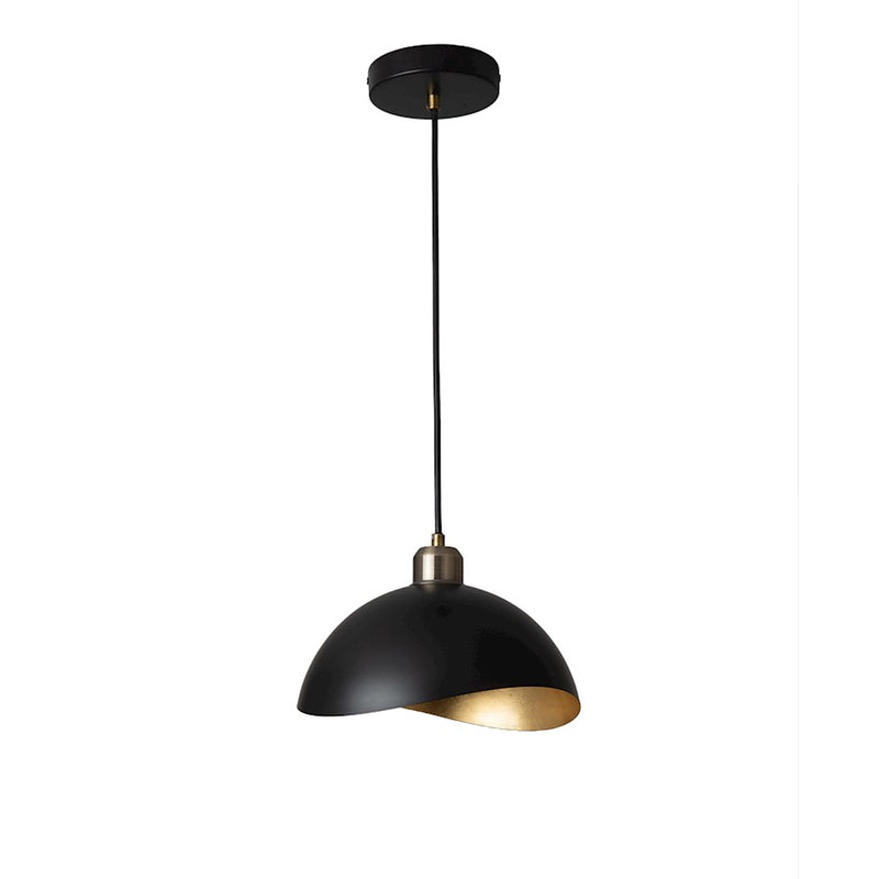 Nova California Luna Bella 10in 1-Light Pendant | Mid-Century Matte Black and Hammered Gold Leaf Steel | Kitchen Island & Dining | Model 3112018WB