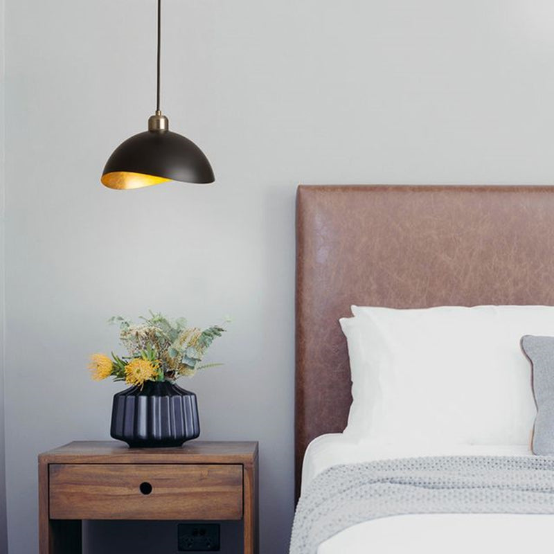 Nova California Luna Bella 10in 1-Light Pendant | Mid-Century Matte Black and Hammered Gold Leaf Steel | Kitchen Island & Dining | Model 3112018WB