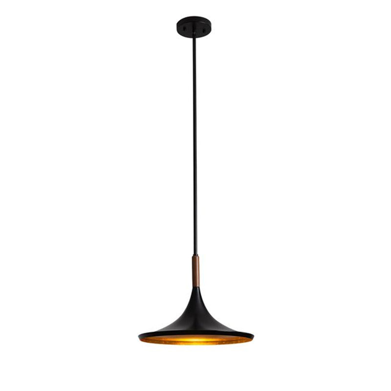Nova California Lodi 10in 1-Light Pendant | Mid-Century Matte Black and Walnut with Hammered Gold Steel | Kitchen Island & Dining | Model 3210500MB