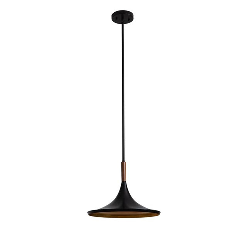 Nova California Lodi 10in 1-Light Pendant | Mid-Century Matte Black and Walnut with Hammered Gold Steel | Kitchen Island & Dining | Model 3210500MB